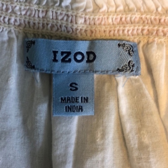 Izod White Pink Boho Flowly Embroidery Cotton S - Picture 6 of 7